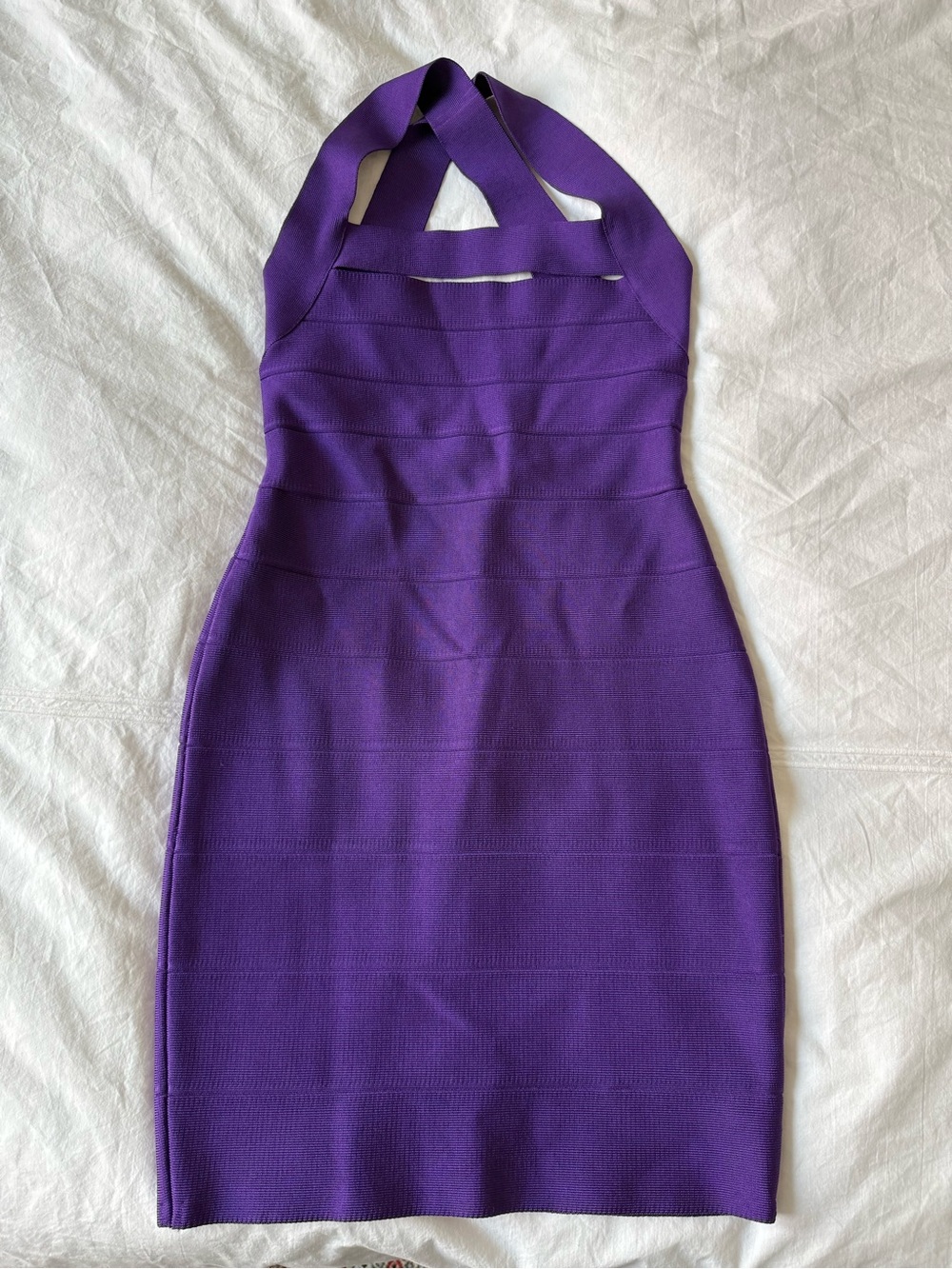 Herve Leger Violet Halter Bandage Mini Dress